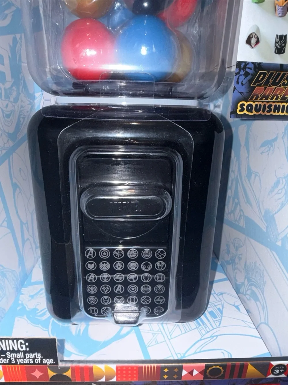 Marvel Black Capsule Machine with Red, Blue, Gold, Black Capsules